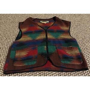 Vintage 1990s Wool Blend Penom Aztec Pattern Vest / Vintage Vest / Zipper Mens L